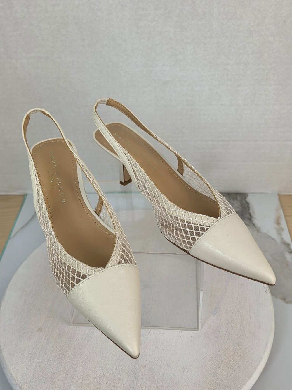 Marc Fisher LTD. Gipsi Ivory Slingback Mesh Pointed Toe Pumps Shoes Size 6.5M